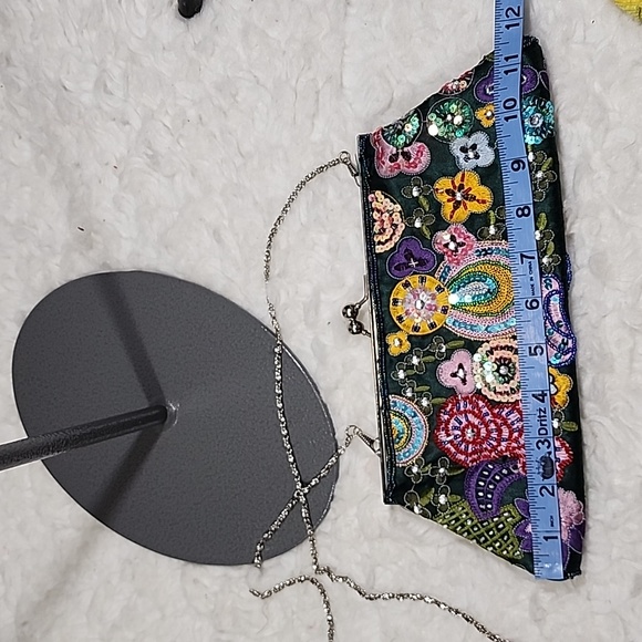 Vintage Retro Evening Green Sequined Beaded Clutch Bag - Picture 12 of 13